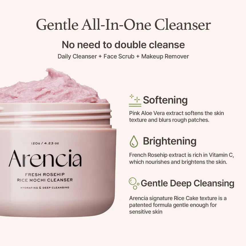 Arencia Fresh Rosehip Spumǎ de curǎțare facialǎ 120g pentru pielea normală, uscată sau sensibilă.