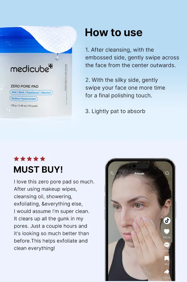 MEDICUBE Dischete exfoliante pentru fațǎ | ZERO PORE PAD 70 buc