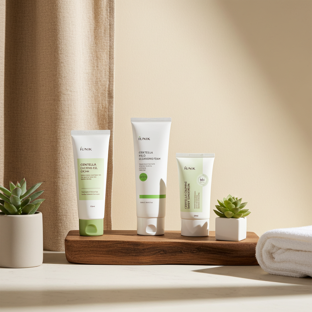 SET PROMO iUNIK Centella Calming – Curățare, Calm & Protecție SPF
